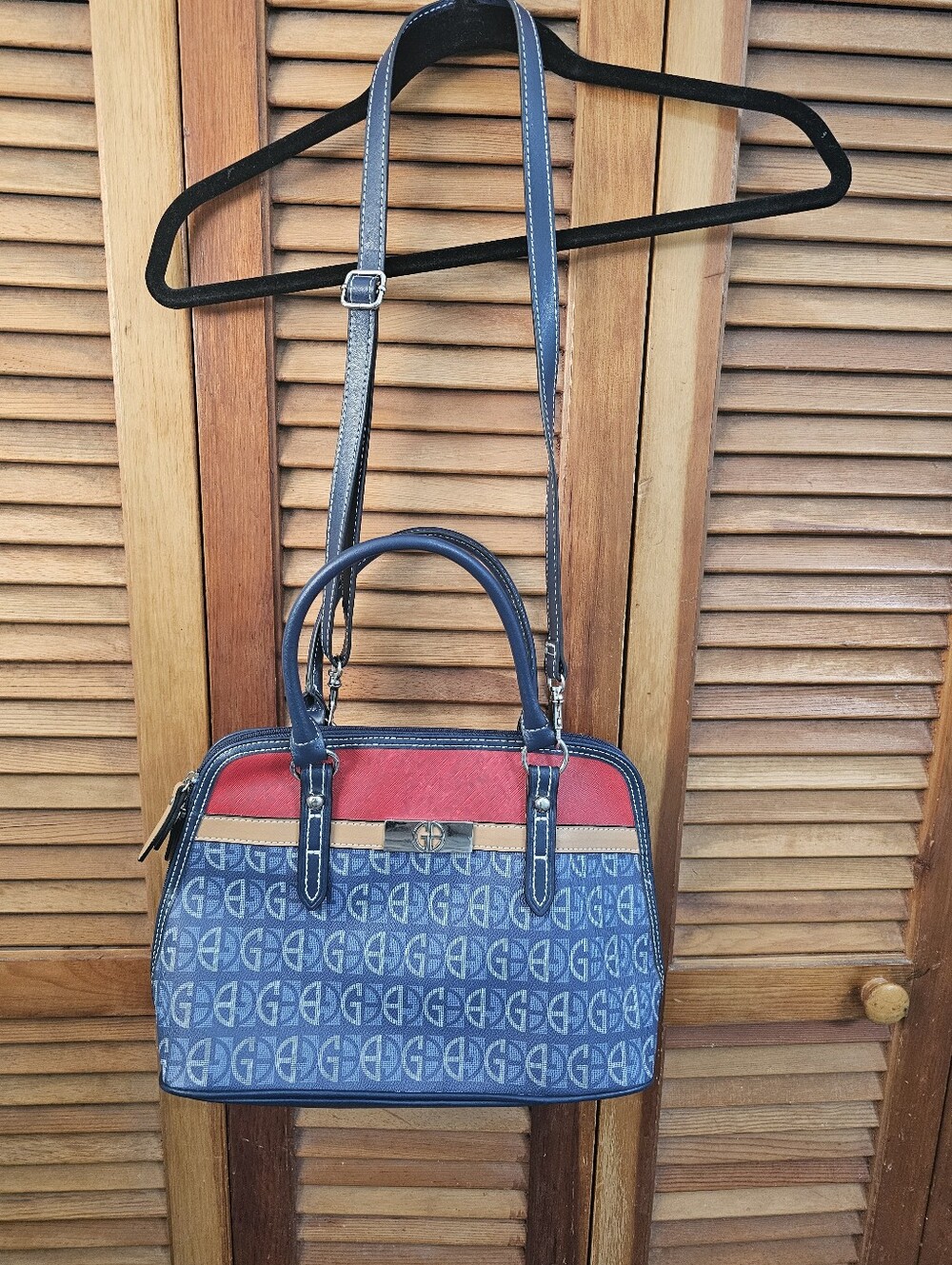 NWOT Giani Bernini Monogram Satchel Purse Blue Colorblock Shoulder Bag Handbag - Picture 5 of 7
